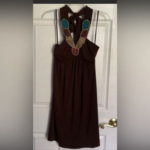 IZ Byer California Halter Dress, Dark Brown, Medium